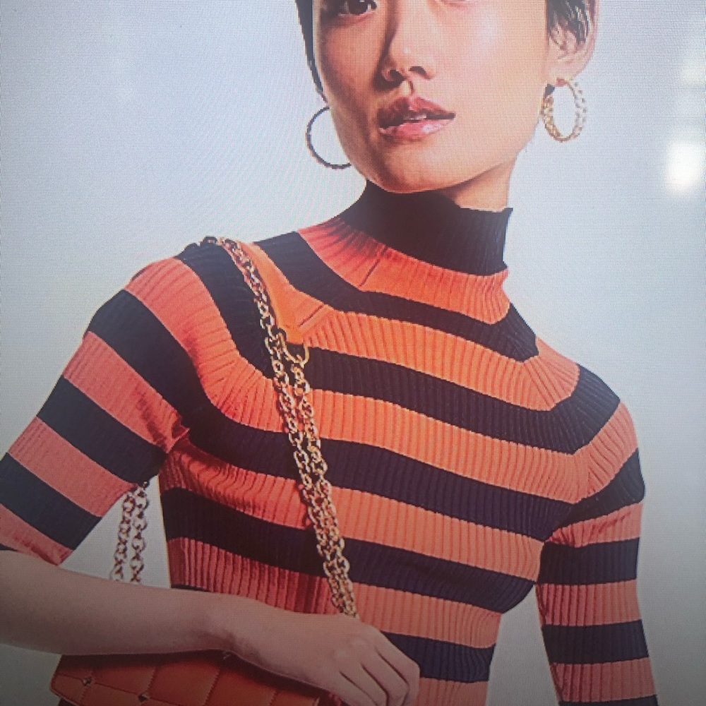 Michael Kors striped short sleeve sweater.